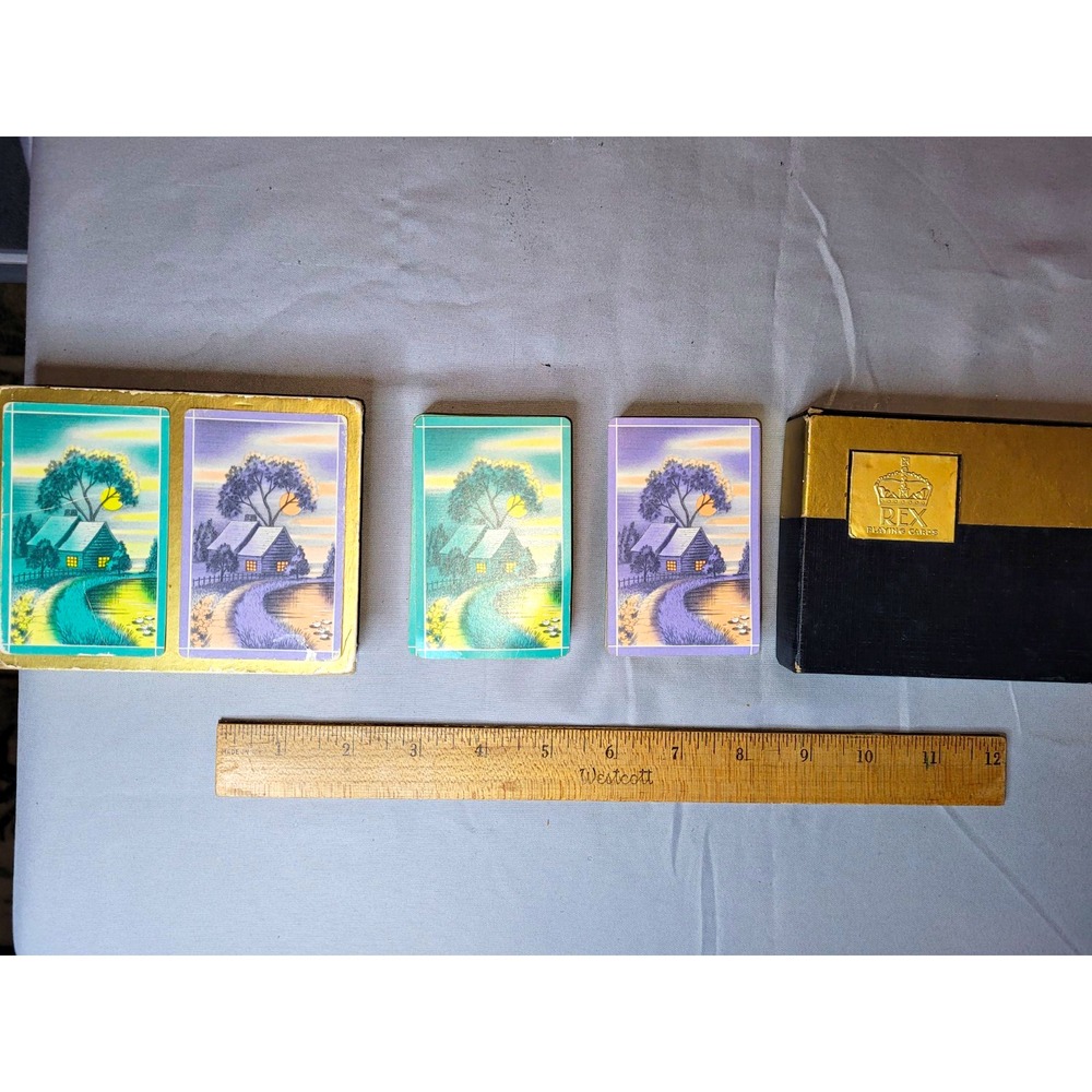 Vintage REX Poker Playing Cards Deck, Architecture Theme, Gold Edges, Box